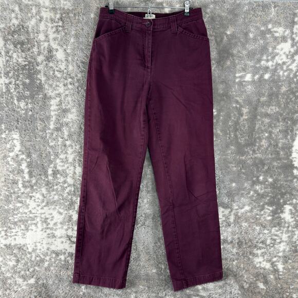 LL Bean Size 8 Classic Fit Straight Leg Pants Purple Fleece Lined Cotton Stretch - Picture 1 of 12